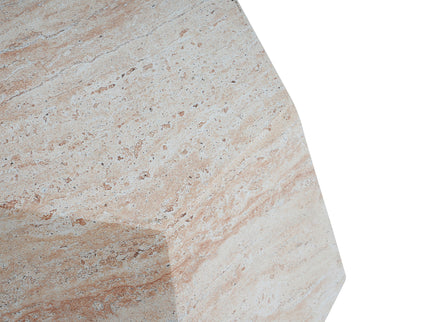 Outdoor / Indoor Lightweight Concrete Side Table, Hexagonal Round Travertine Accent Table - Beige