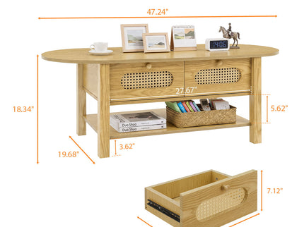 Oval Coffee Table With With 2 Storage Drawers For Living Rooms - Wood