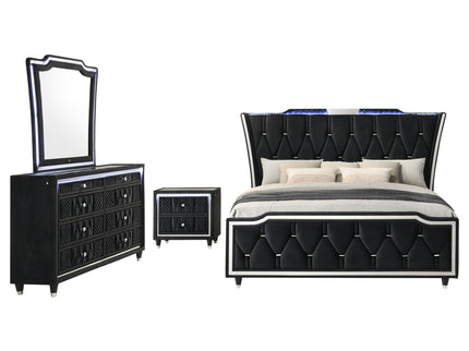 Bedroom Set With LED Lighting And Charging Nightstand