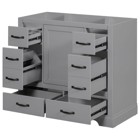 36" Bathroom Vanity Without Sink, Cabinet Base Only, 6 Drawers, Multi Functional Drawer Divider, Adjustable Shelf - Gray