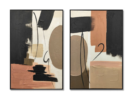 Framed Wall Art, Textured Canvas Painting, Decor For Living Room (Set of 2) - Terracotta