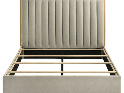 Merritt - Queen Bookcase Storage Bed With Tufted Headboard - Light Oak / Light Tan