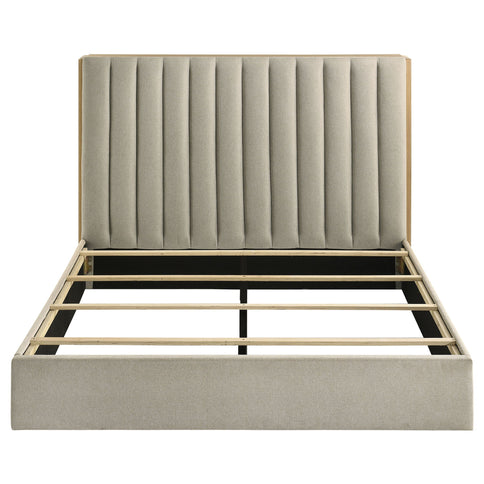 Merritt - Queen Bookcase Storage Bed With Tufted Headboard - Light Oak / Light Tan