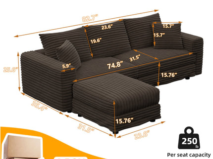 Deep Seat Convertible Sofa With Soft Pillows And Ottomans