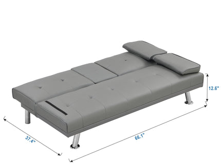 Modern Sofa Bed With Armrest 2 Holders, Wood Frame & Stainless Leg