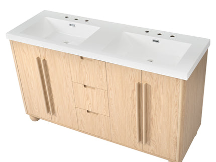 Double Sink Bathroom Vanity With Sinks, Soft Close Doors & 3 Drawers - Wood