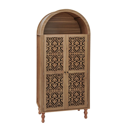 Tall Kitchen Pantry Cabinet With Hollow Carved Doors Adjustable Shelves Versatile Storage Cabinet For Kitchen - Walnut