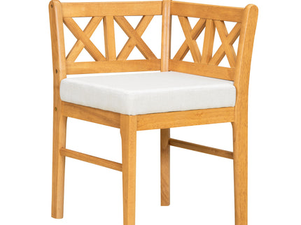 Farmhouse Modern Dining Corner Chairs (Set of 2) With Handwoven Rattan Backrests And Solid Wood Legs - Natural / White