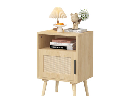Nightstand, Side Table With Door And Open Shelf For Bedroom - Oak