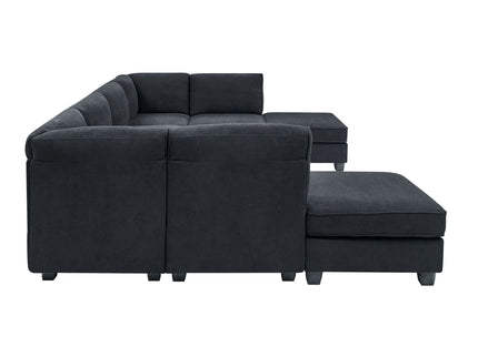 Upholstered Modular Sectional, Customizable Layout, Removable Cushions - Black
