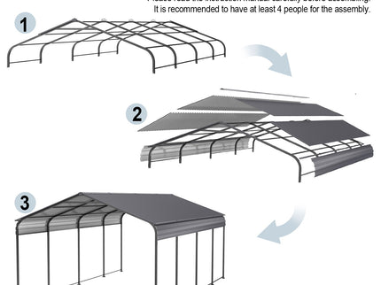 Metal Carport 12 X 20 Ft Heavy Duty With Galvanized Steel Roof Metal Garage Canopy With Galvanized Steel Roof & Frame Car Tent Outdoor Storage Shed For Car Boats And Truck - Alabaster / Dark Gray