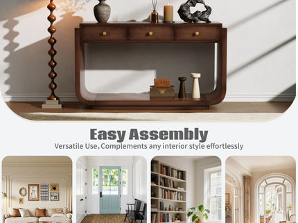 Console Table With 3 Drawers, Display Shelf, Curved Legs - Walnut