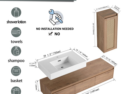 Modern Imitative Wall Mounted Bathroom Vanity With Resin Sink And Side Cabinet