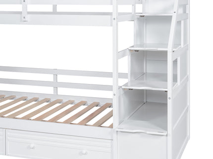 Bunk Bed With Storage Staircase, Slide, Desk, Drawers, And Shelves