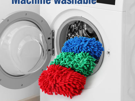Microfiber Mop Slippers For Floor Cleaning, Machine Washable, 3 Pieces - Blue / Green / Red
