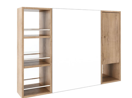 Wall Mounted Bathroom Mirror Cabinet, Adjustable Shelves Storage Cabinet - Imitative Oak