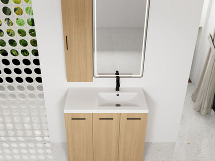 Freestanding Bathroom Vanity Set With Tall Linen Cabinet, 3 Door Storage Cabinet, Single Sink