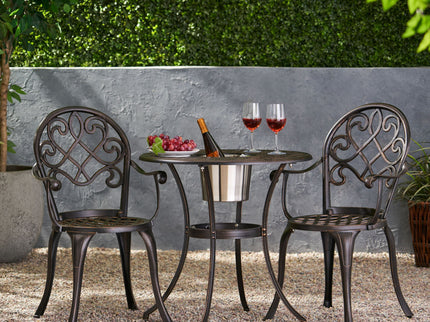 3 Piece Outdoor Aluminium Cast Bistro Set With Ice Bucket - Copper