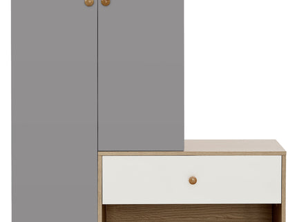 Modern Multi Functional Shoe Storage Bench & Cabinets With Adjustable Shelves - Gray / Natural Wood / White