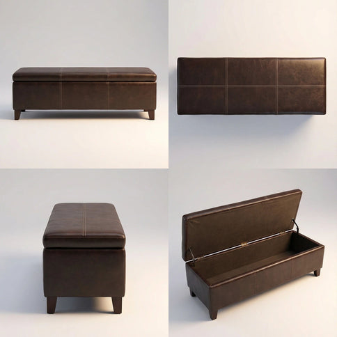 Rectangle Storage Ottoman Bench For Living Room - Brown
