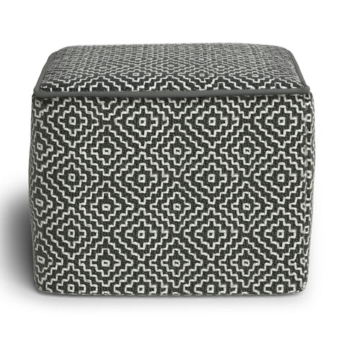 Briella - Square Woven Outdoor / Indoor Pouf - Gray / White