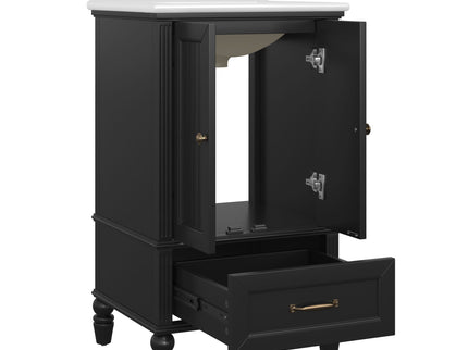 20" Bathroom Vanity With Sink Cabinet With 2 Doors, 2 Drawer, Magnetic Door Stopper, Adjustable Feet, Drop In Sink - Black