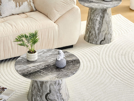 Nested Coffee Table Set, Round Design For Living Room - Gray