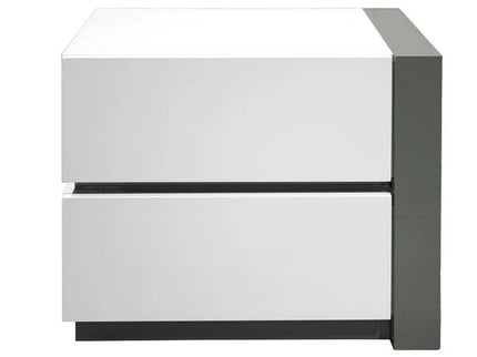 Nightstand Bedside Table With 2 Drawer For Bedroom - White / Silver