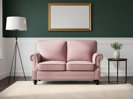 Loveseat Sofa With Nailhead Detail & Turned Legs, 2 Seater Upholstered Couch