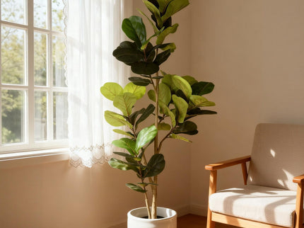 6Ft Real Touch Fake Fiddle Leaf Fig Tree In Pot, Indoor Decor For Home - Green Leaves
