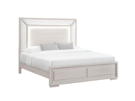 Ciara - King 5 Piece Bedroom Set With LED Lighting, Clean Lines And Upholstered Mirror - Beige
