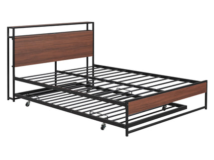 Platform Bed Frame With Trundle, USB Ports And Slat Support, No Box Spring Needed