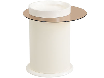 Modern Round Coffee Table (Set of 2), 360 Degree Rotatable Flower Shaped Top With 2 Drawers, Top Circle Side Table End Table With Glass For Living Room - Off White