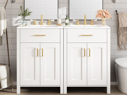 Modern Bathroom Vanity With Ceramic Sink, Soft-Close Doors, Flip Drawer, U-Shaped Shelves, Elegant Storage Solution