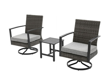 3 Piece Patio Furniture, Swivel Rocker Bistro Set With Side Table & Cushions For Porch - Gray