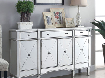 Battista - Mirrored 3 Drawer Wine Cabinet - Silver