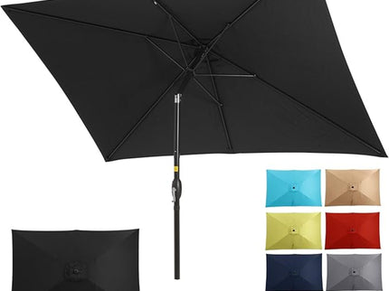 Rectangular Patio Umbrella With Crank Tilt, Polyester UV-Resistant Canopy