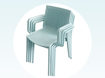 4 Modern Stackable Plastic Armchair Matched With Round Table