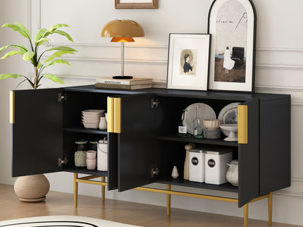Modern Elegant 4 Door Sideboard Metal Handle Buffet Cabinet For Dining Room, Living Room, Bedroom, Hallway