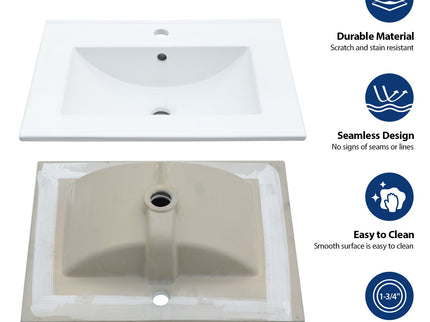 Console Sink With Legs, 24" X 18", Durable Porcela With Frame - White / Black