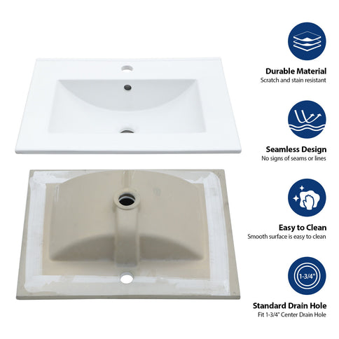 Console Sink With Legs, 24" X 18", Durable Porcela With Frame - White / Black