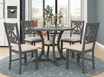 5 Piece Round Dining Table And Chair Set With Unique Legs And Hollow Chair Back