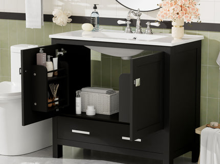 Bathroom Vanity With Sink, Soft Close Doors, Double Shelves & Divided Drawer