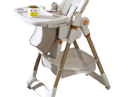 Adjustable Baby High Chair 0-6 Years, Portable Infant Feeding Seat With Safety Belt, Silent Lockable Wheels