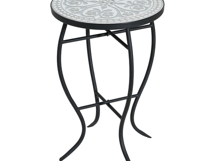 Outdoor Round Side Table With Mosaic Style Top And Curved Iron Legs