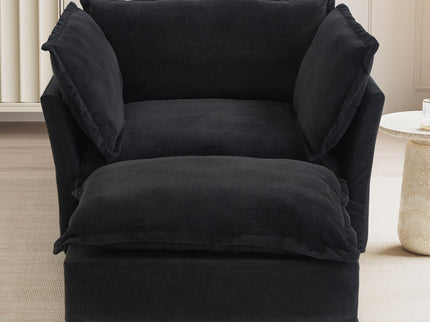 Modern Cozy Upholstered Armchair Sofa With Movable Ottoman