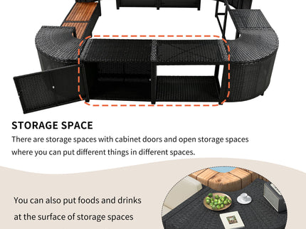 Spa Surround Spa Frame Quadrilateral Outdoor Rattan Sectional Sofa Set With Mini Sofa, Wooden Seats And Storage Spaces