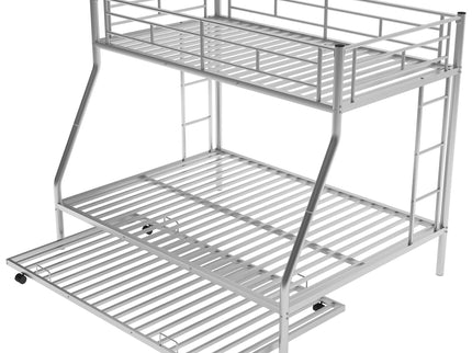 Bunk Bed With Steel Frame And Trundle, 2 Side Ladders