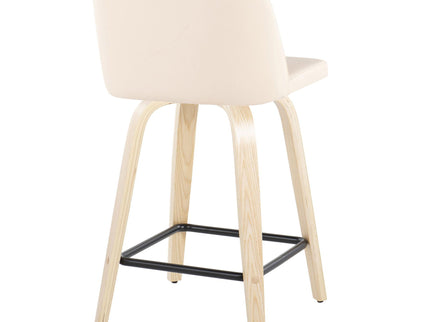 Toriano - Contemporary Modern Design Fixed Height Counter Stool With Swivel With Square Footrest (Set of 2)