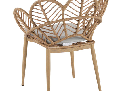Kirk - Outdoor Wicker Peacock Shape Papasan Style Chair, Teak Finished Leg (Set of 2) - Beige / Light Brown / Light Teak